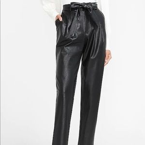 Super High Waisted Vegan Leather Belted Ankle Pant